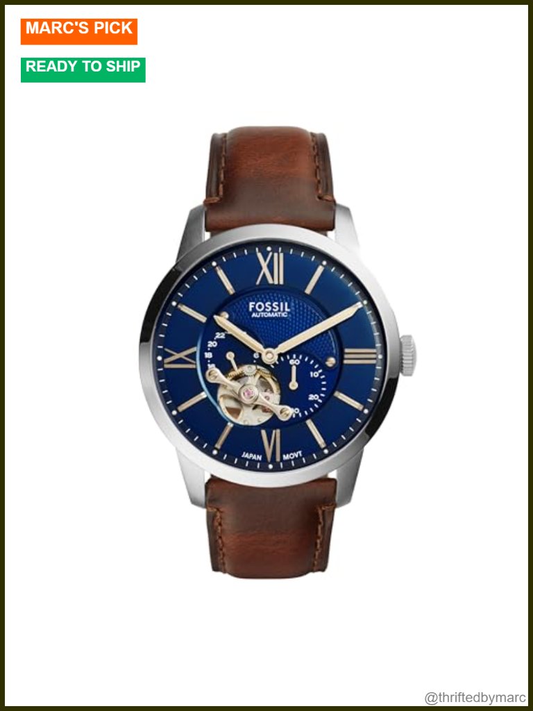 44mm Automatic Stainless Steel Watch With Brown Leather Band